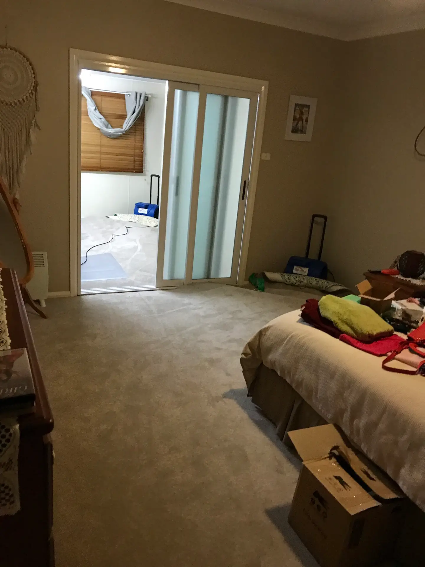Bedroom carpet drying after water damage restoration — Restored Right Sydney