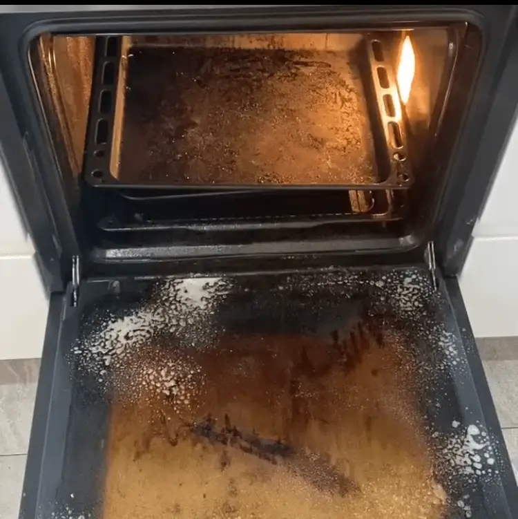 restored-right-sydney-before-3-min-e1633328747689 Before oven cleaning in Sydney — greasy and burnt oven interior prior to professional deep clean by Restored Right